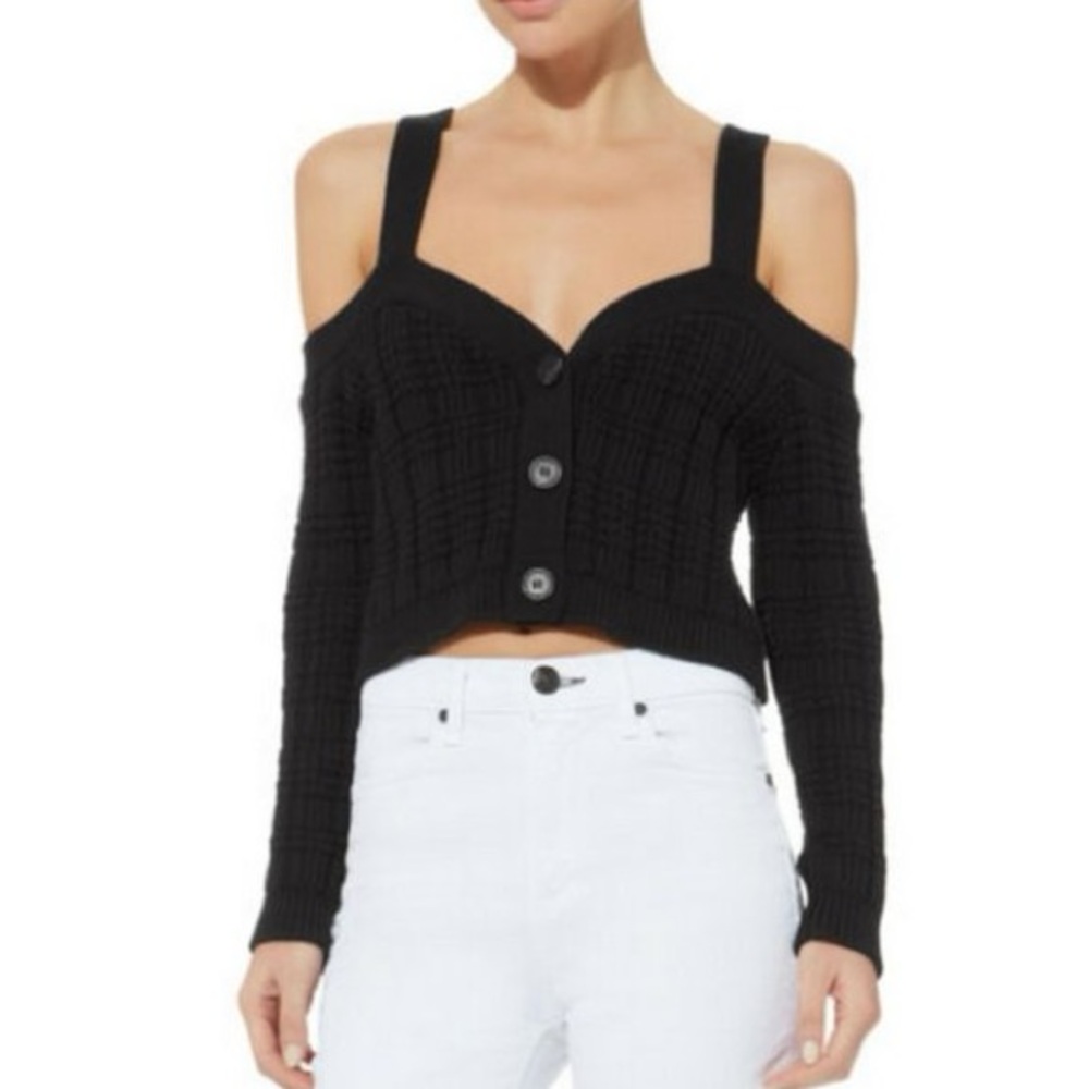 INTERMIX Off the Shoulder Chunky Knit Crop Sweater